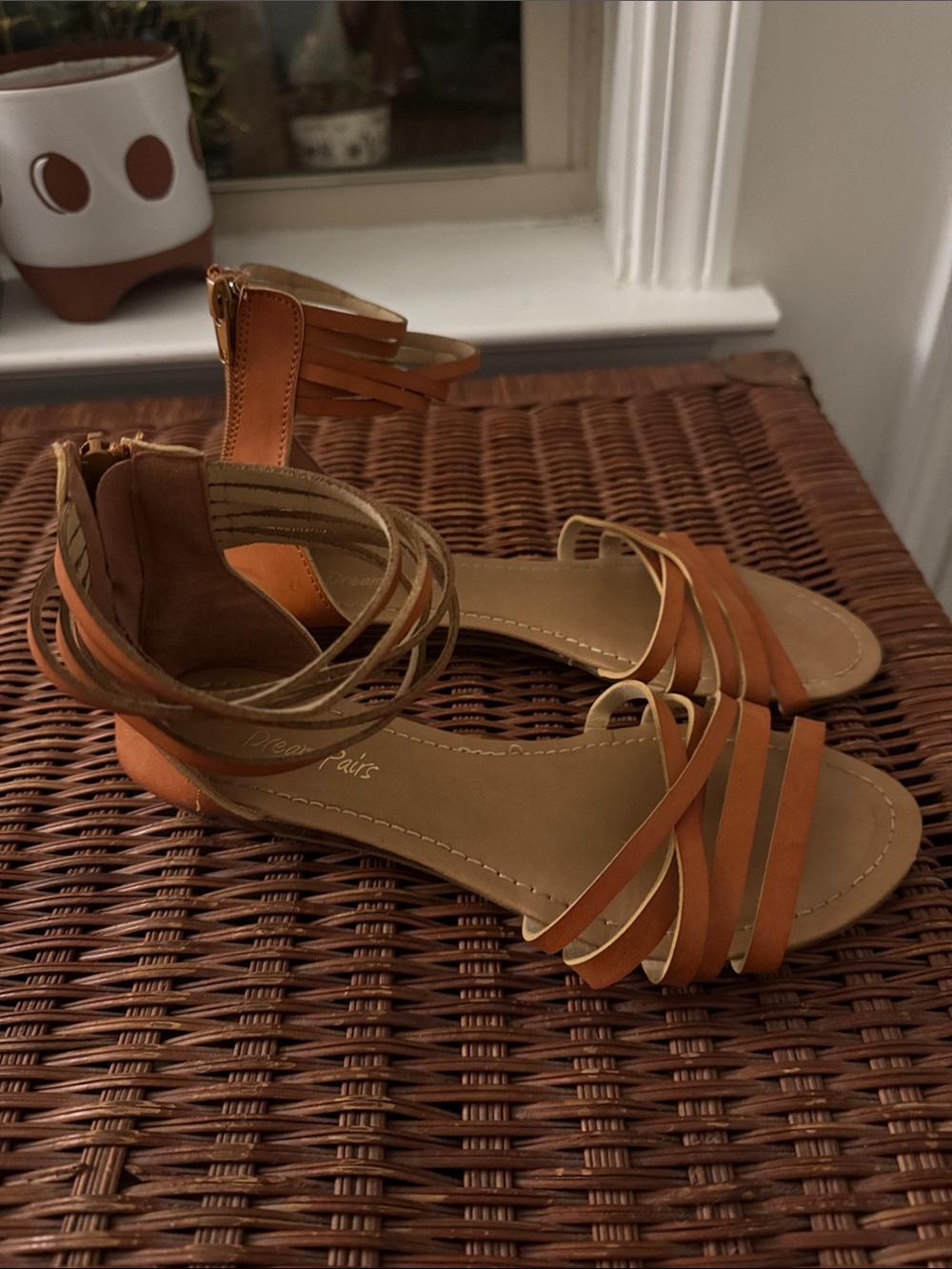 Dream Pairs Orange Strappy Ankle-Wrap Sandals